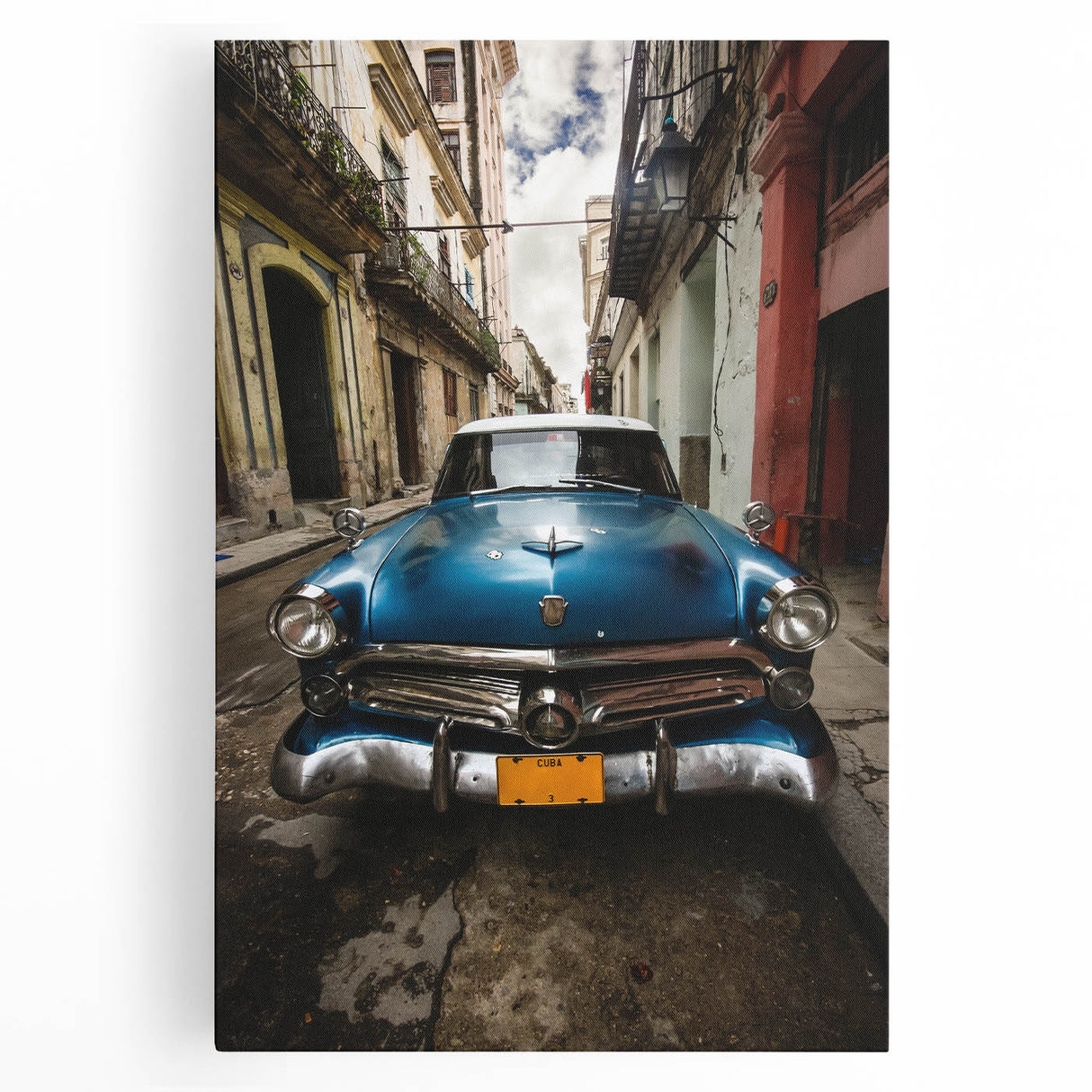 Black and white stretched canvas of a Caribbean street scene, ideal for kitchen wall art or bedroom ambiance.