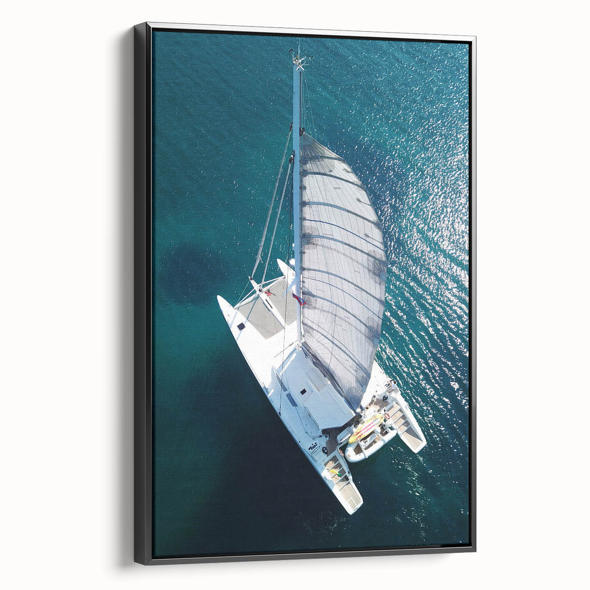 Black and white vintage poster art of a Caribbean landscape on framed canvas, ideal for bedroom decor.