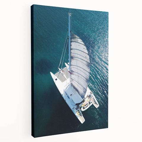 Caribbean coastal scene on large stretched canvas, featuring vibrant blue and green hues, ideal for kitchen wall art.