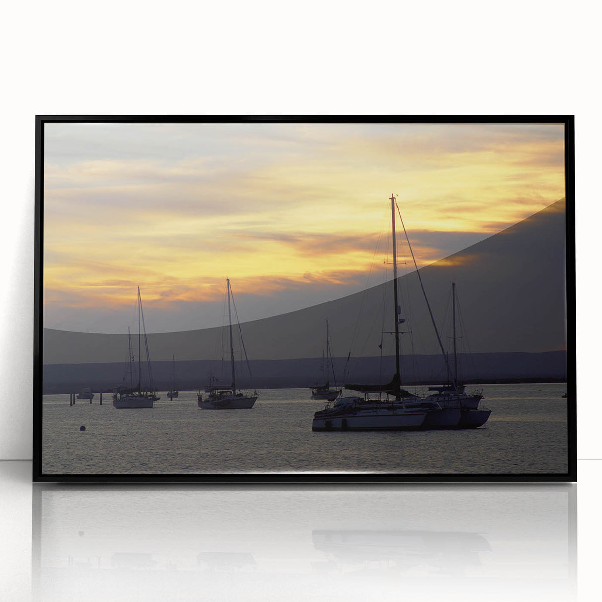 Large abstract wall art depicting the Baja California scenery in mid-century modernist style, framed in black acrylic.