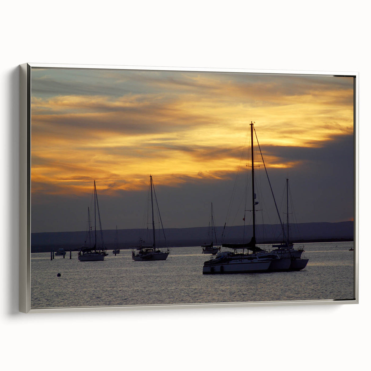 Framed canvas of a vintage-style landscape painting depicting the Baja California scenery, featuring a colorful palette.