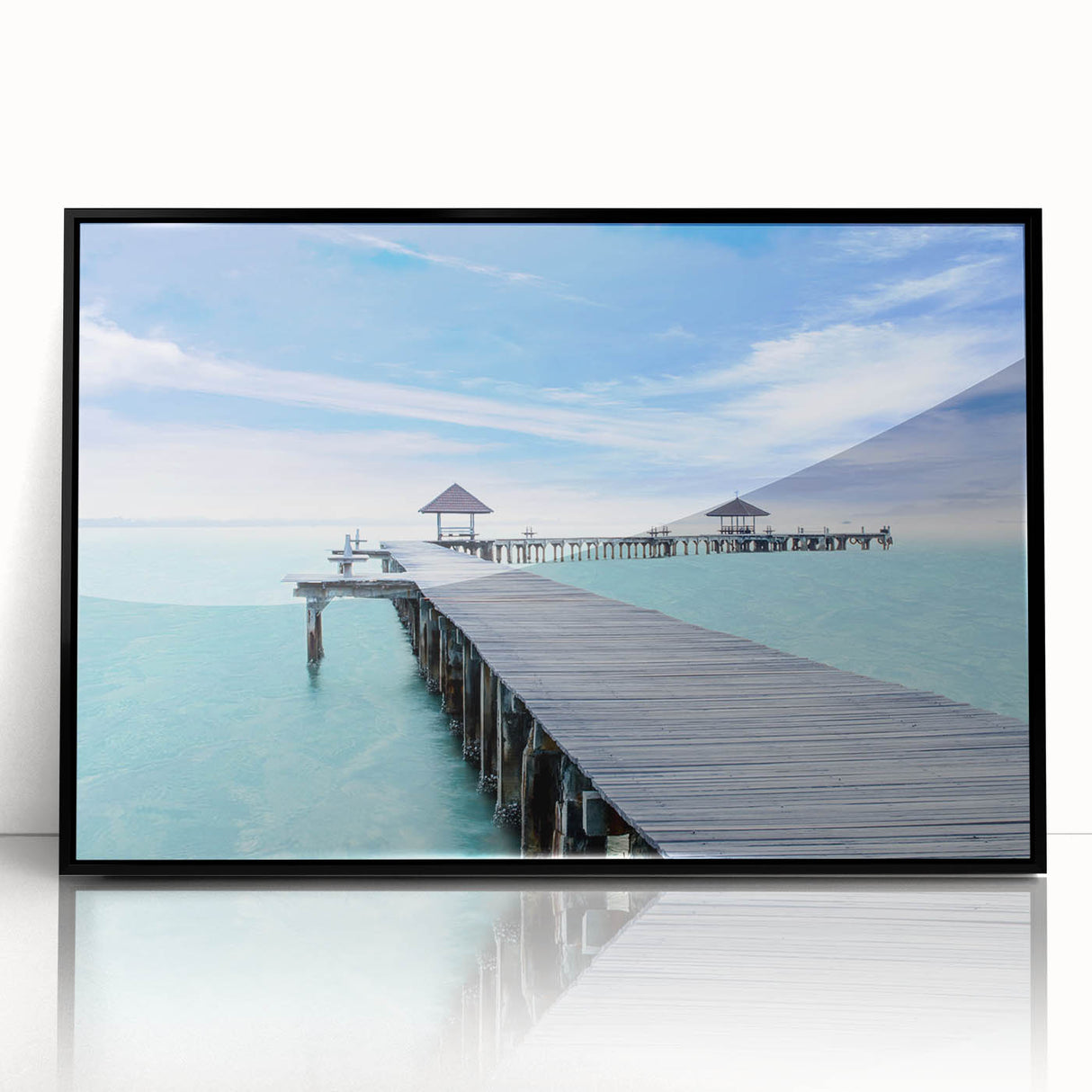 Large abstract wall art depicting a vibrant Cancun scenery on black framed acrylic, ideal for modern living room decor.