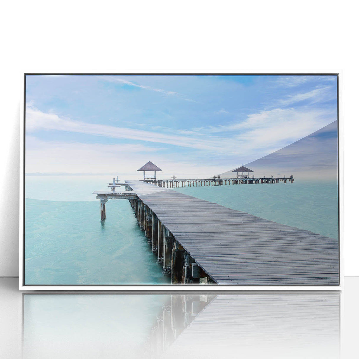 Framed acrylic print of Cancun scenery in art deco style, featuring pastel shades, ideal for modern art wall decor.