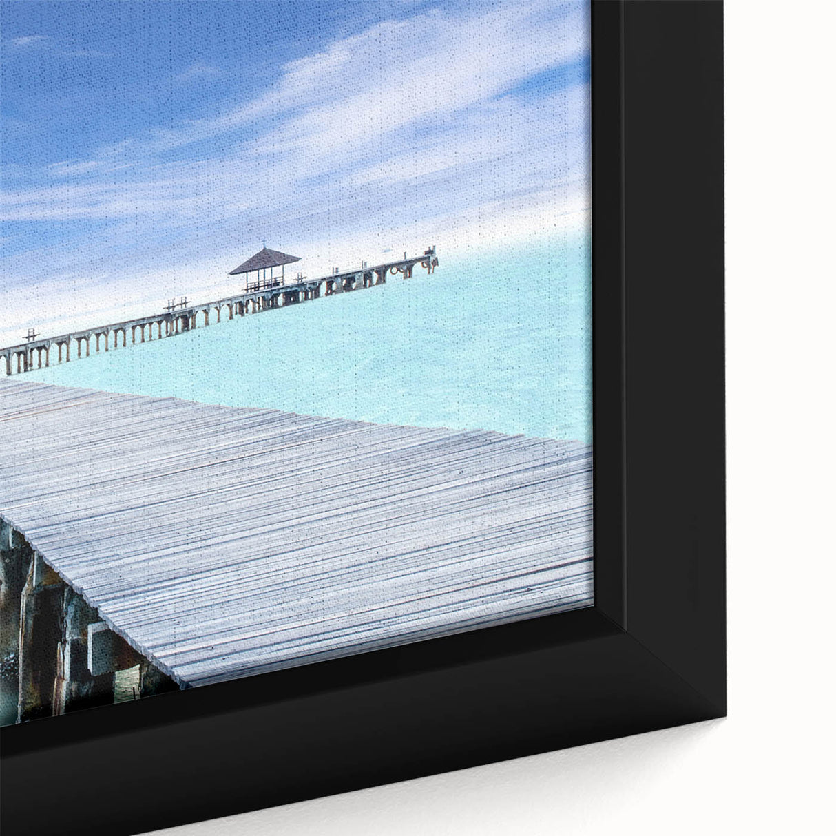 Framed canvas featuring a textured depiction of Cancun scenery in vibrant colors, ideal for living room decor.