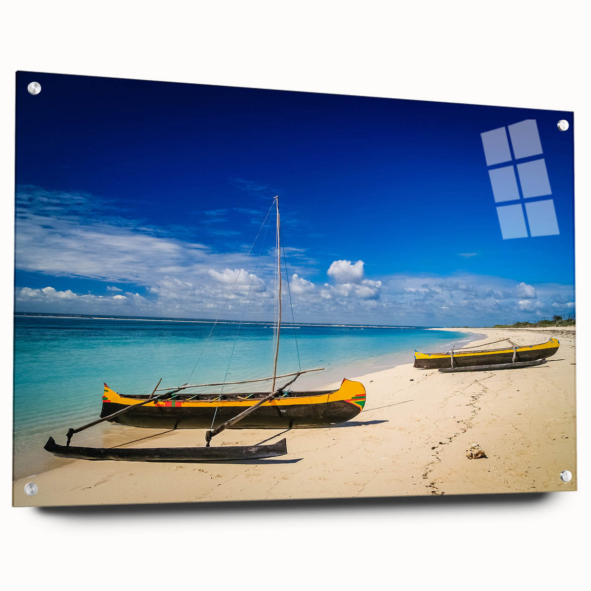 Large abstract wall art of Madagascar scenery in vibrant earth tones on acrylic glass.