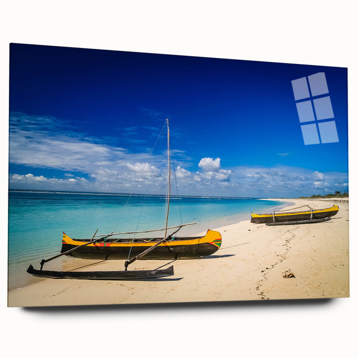 Large abstract depiction of Madagascar scenery on acrylic glass, in earthy tones, ideal for bedroom or dining room art.