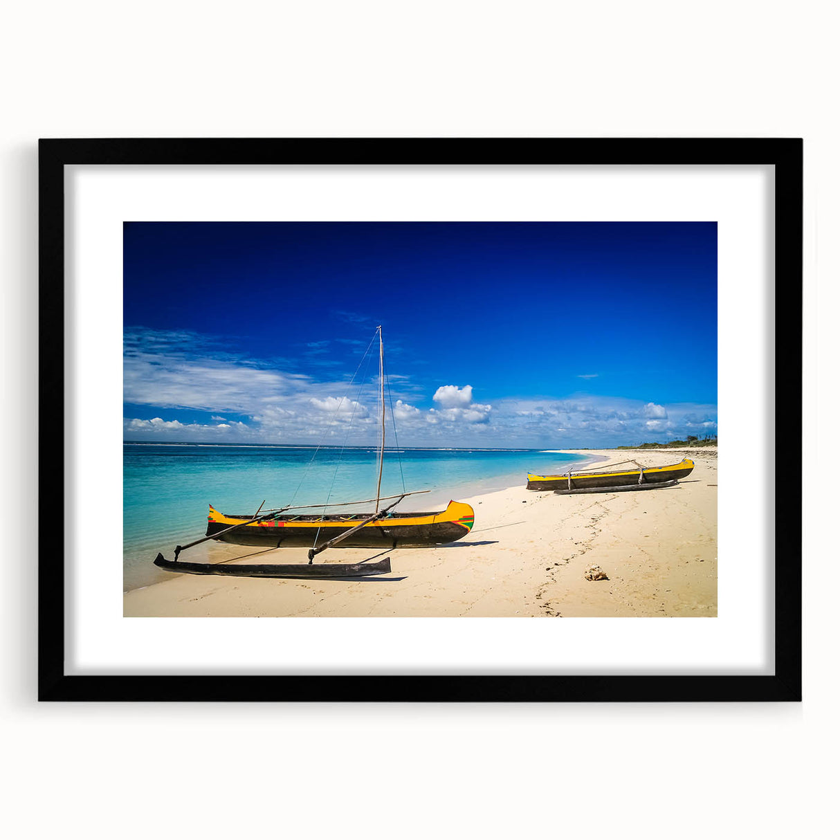 Extra large abstract art print featuring a colorful, textured depiction of Madagascar scenery on a framed canvas.