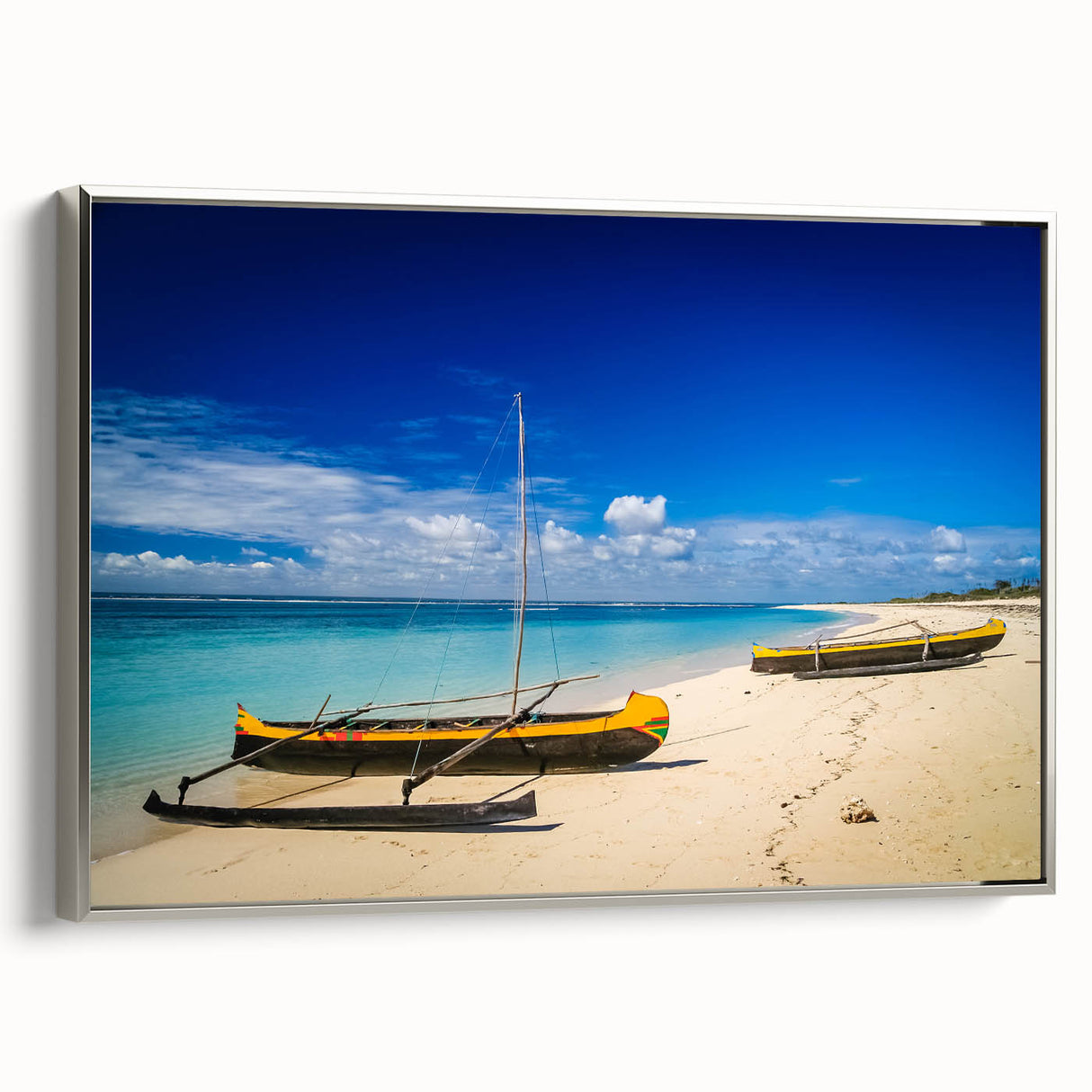 Vintage poster art of Madagascar scenery in vibrant colors on extra large framed canvas, ideal for living room decor.