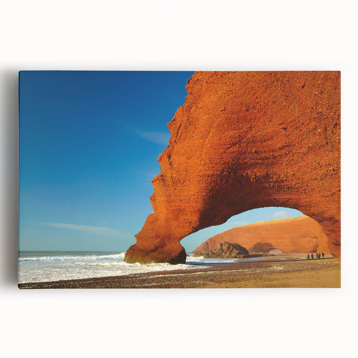 Large black and white stretched canvas of a Moroccan street scene, suitable as kitchen wall art.