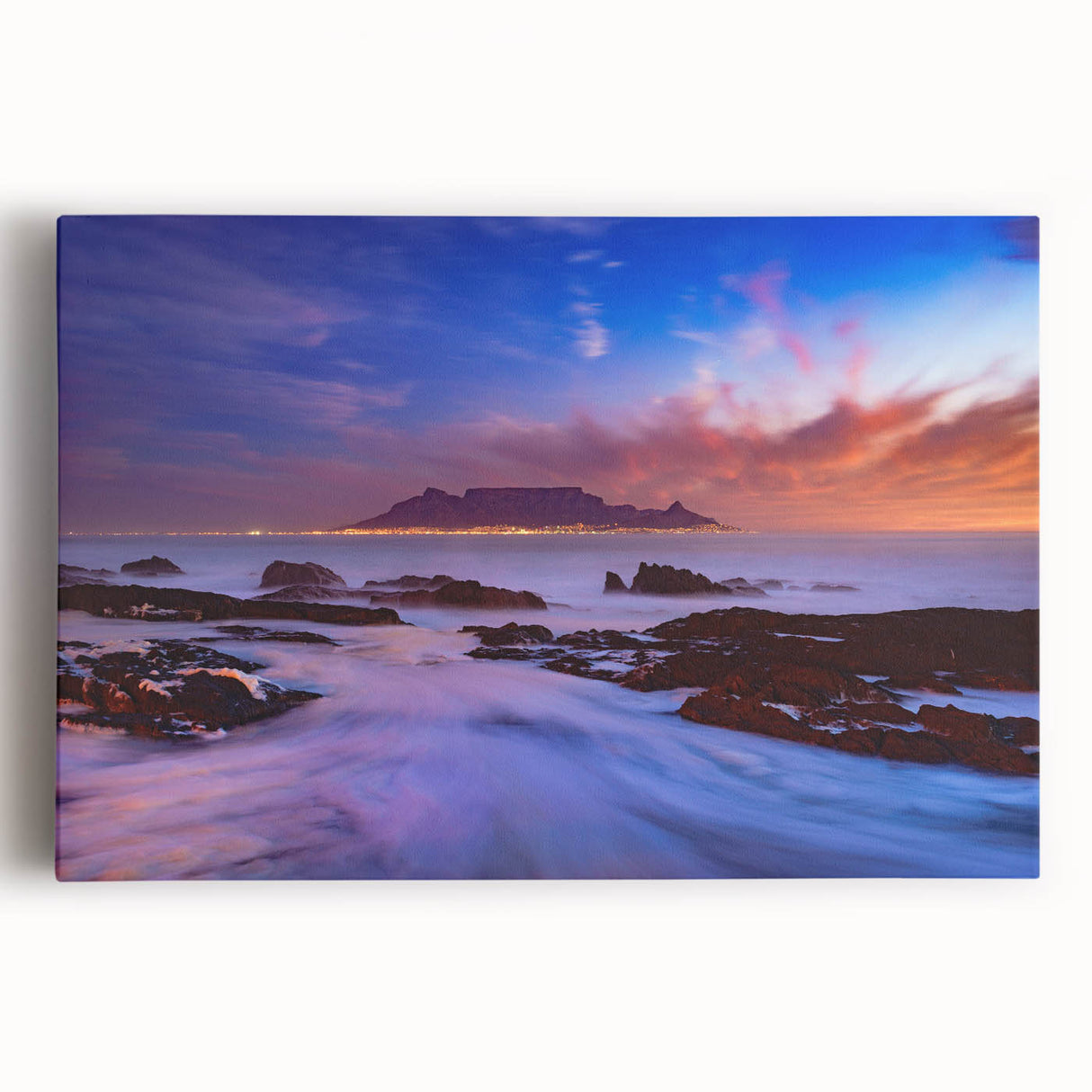 Monochrome African savannah scene on large stretched canvas, ideal for kitchen wall art or bedroom decor.