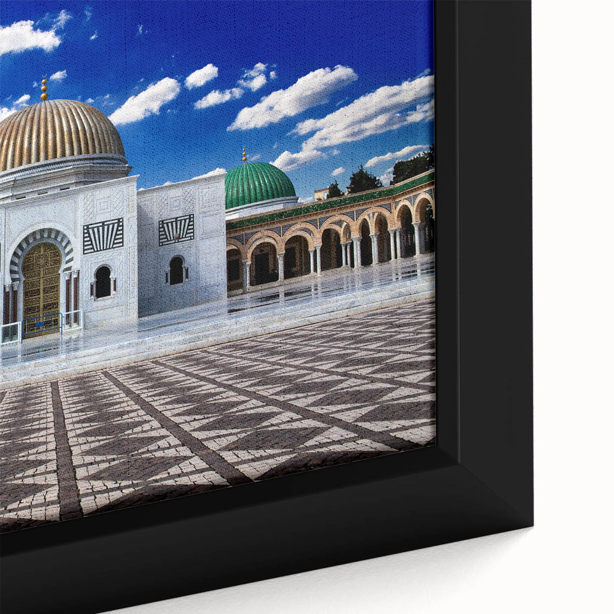 Extra large framed canvas of a textured African scenery in black with colorful accents, ideal for living room decor.