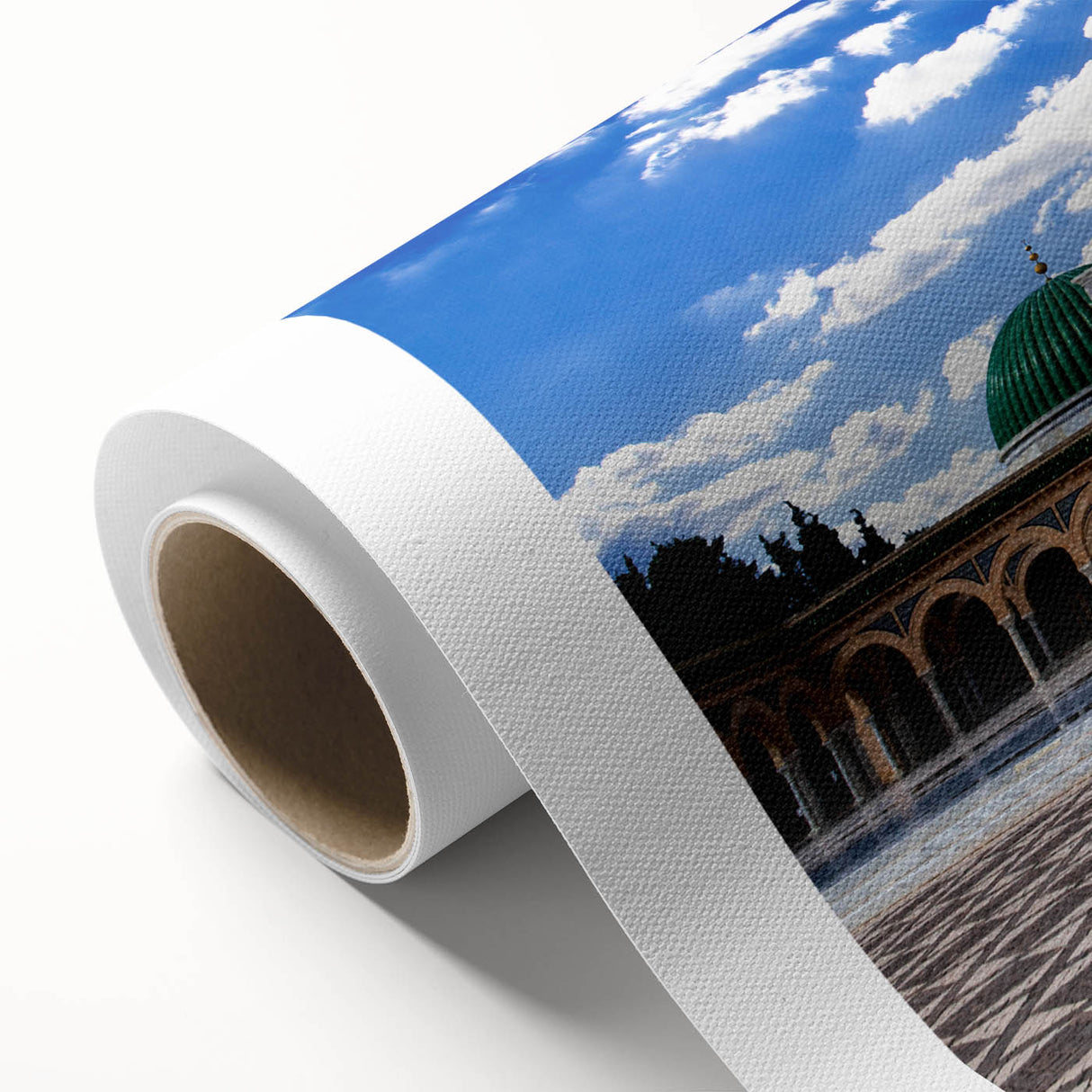 Art Deco poster of a Tunisian landscape on rolled canvas, featuring earthy tones.