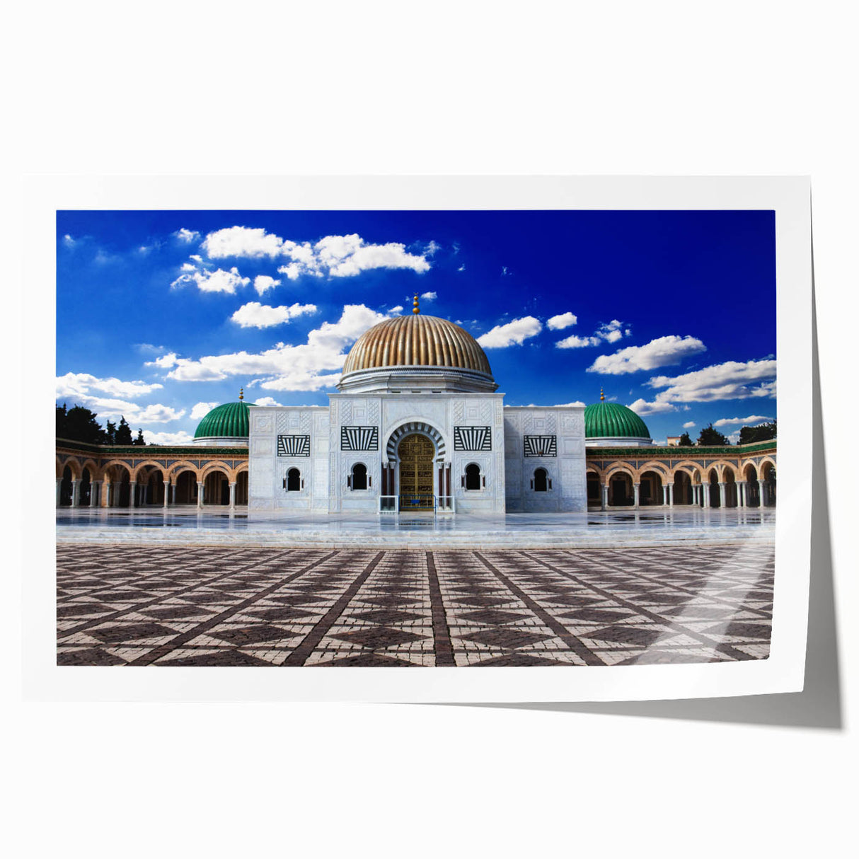 Rolled print of a Tunisian landscape featuring vibrant floral details, ideal for art wall dining room decor.