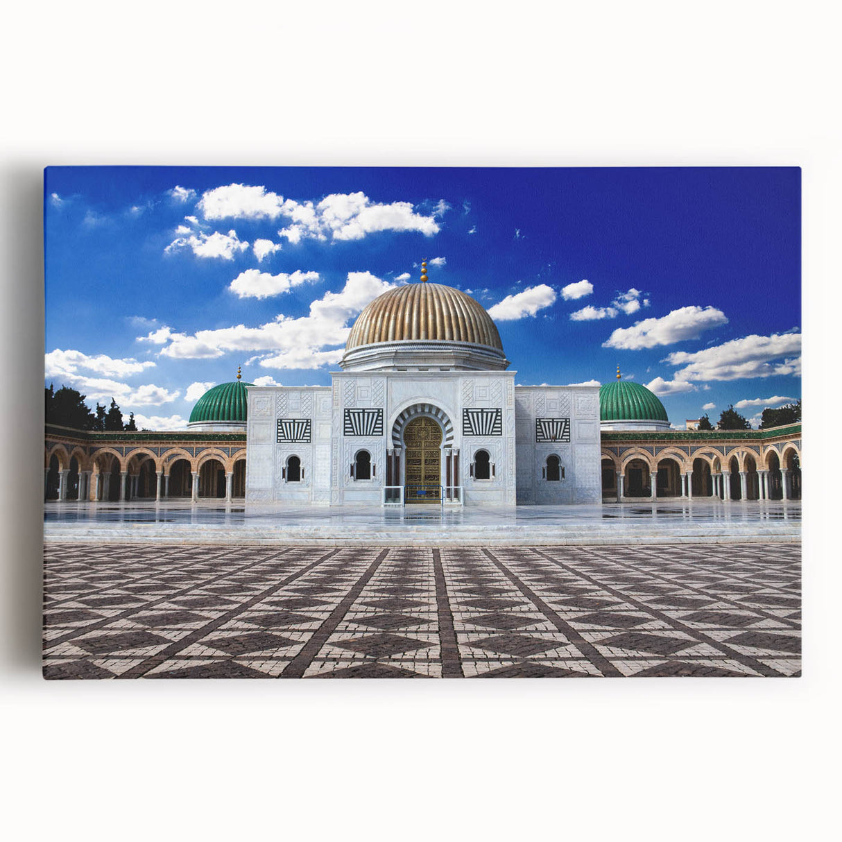 Black and white photo of Tunisian landscape on large stretched canvas, ideal for kitchen art.