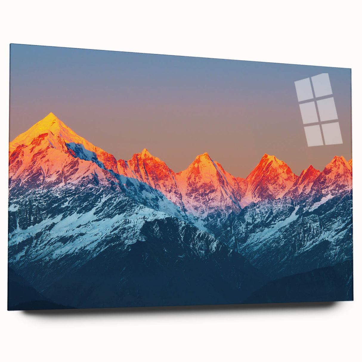 Large abstract wall art depicting a serene Indian landscape in muted earth tones, printed on acrylic glass.