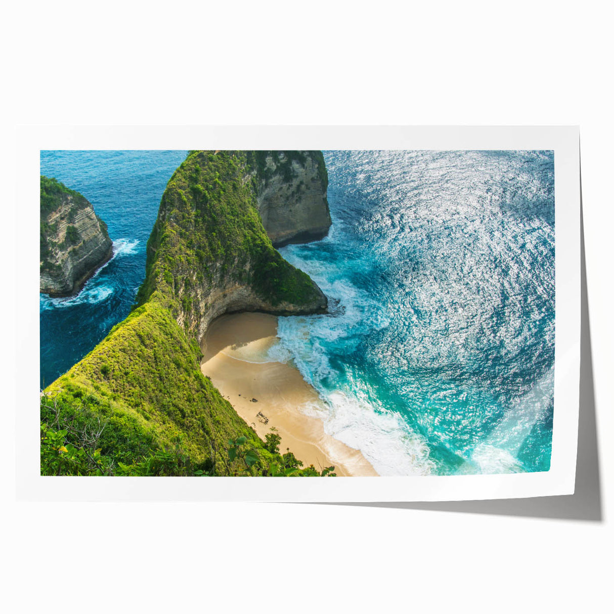 Extra large rolled print of Indonesian scenery with vibrant green and blue tones, ideal for art wall dining room.