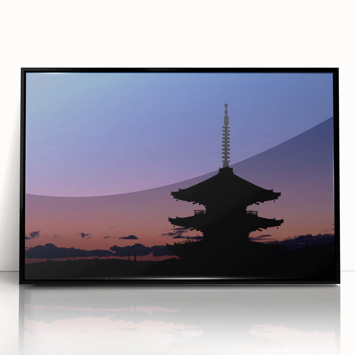 Large abstract wall art depicting a Japanese Kyoto scenery in muted earth tones on a framed acrylic.