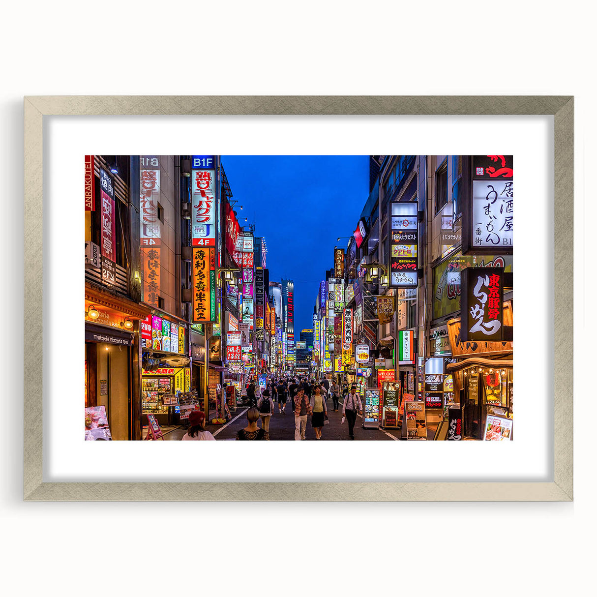 Textured abstract art print of Tokyo skyline in muted gray and silver hues on a framed canvas.