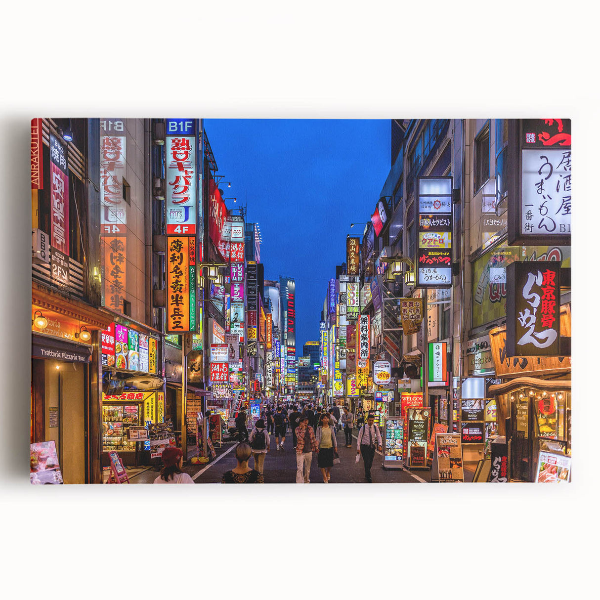Large black and white stretched canvas featuring a detailed Tokyo cityscape, ideal for kitchen wall art.