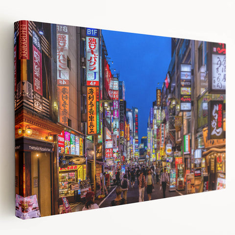 Tokyo cityscape on large stretched canvas with vivid blue and gray tones, suitable for kitchen wall art.