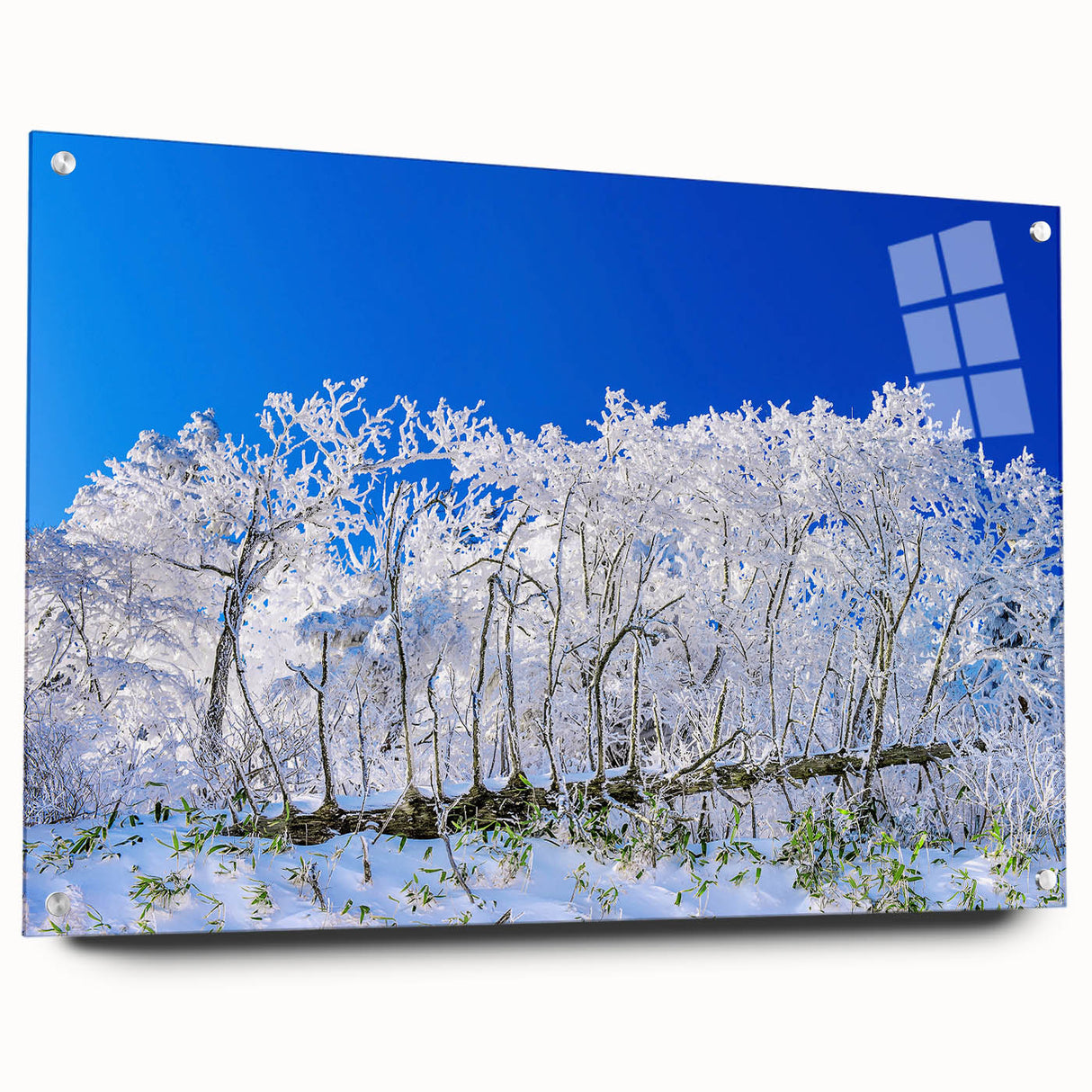 Large abstract wall art of an Asian landscape in muted earth tones on acrylic glass.