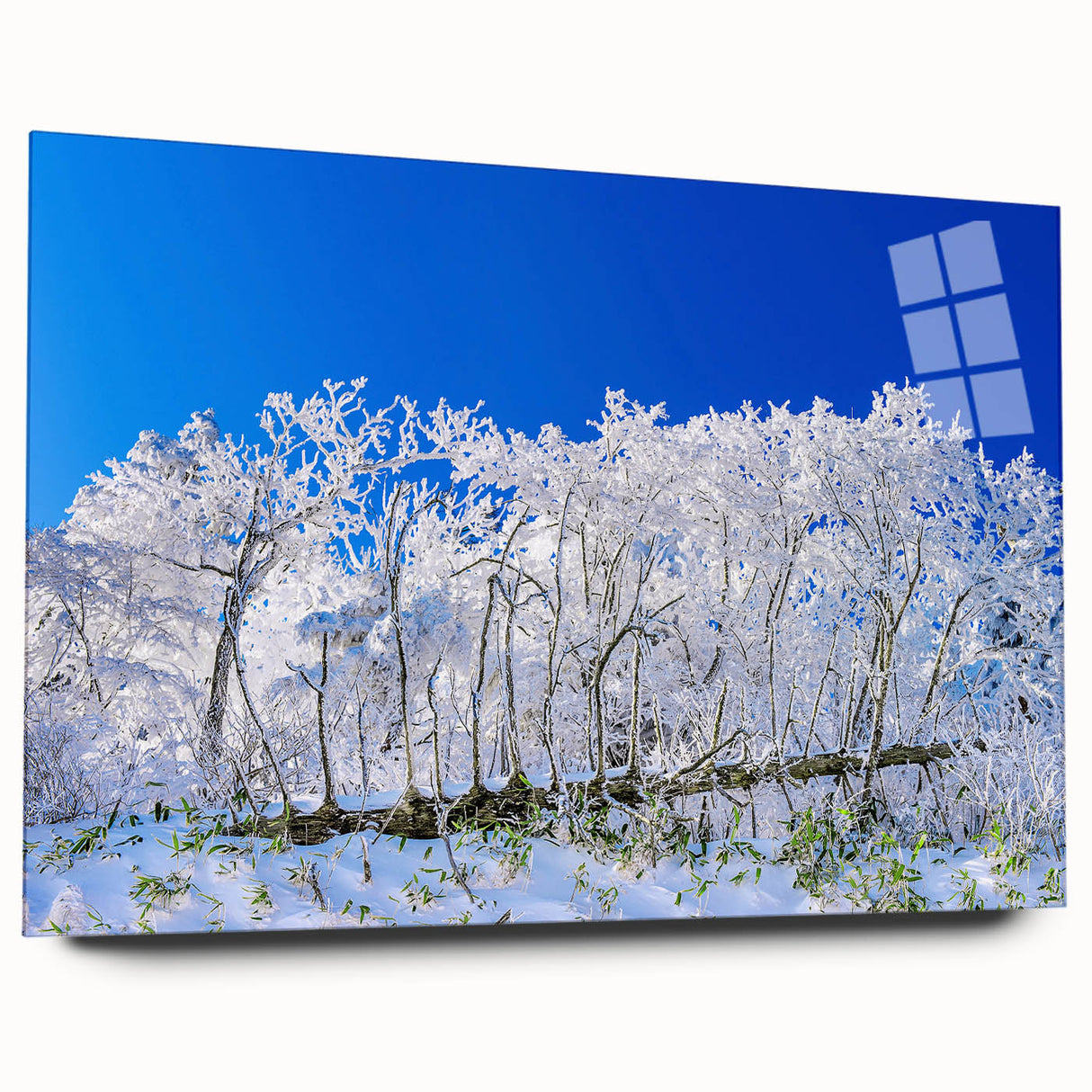 Large abstract wall art depicting an Asian landscape in muted earth tones on acrylic glass.