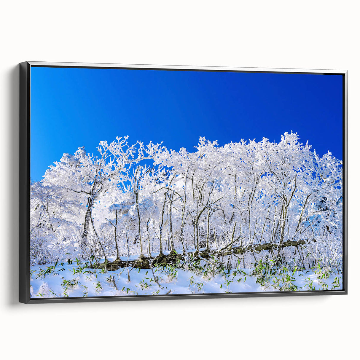 Black and white landscape art painting of a serene Korean scenery on framed canvas, suitable for bedroom wall decor.