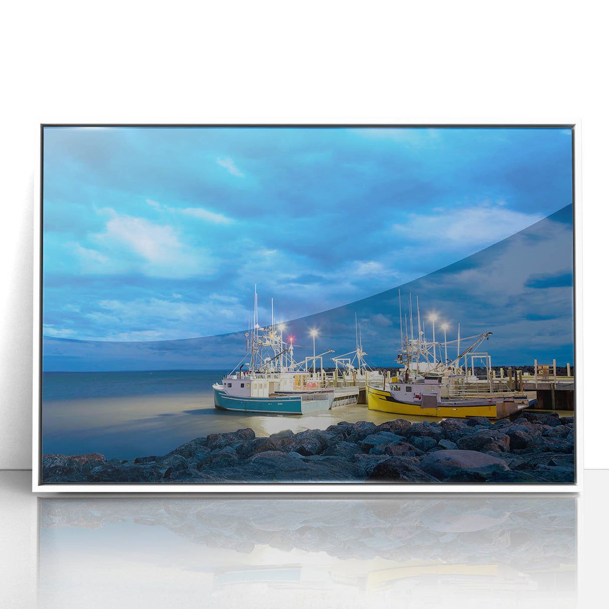 Art deco poster of New Brunswick scenery in muted colors on framed acrylic, ideal for modern nursery wall decor.