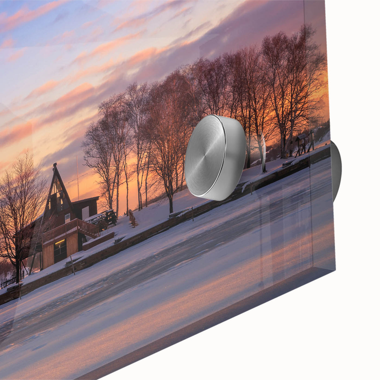 Large abstract wall art on acrylic glass depicting Ontario scenery in muted earth tones, suitable for dining room ambiance.