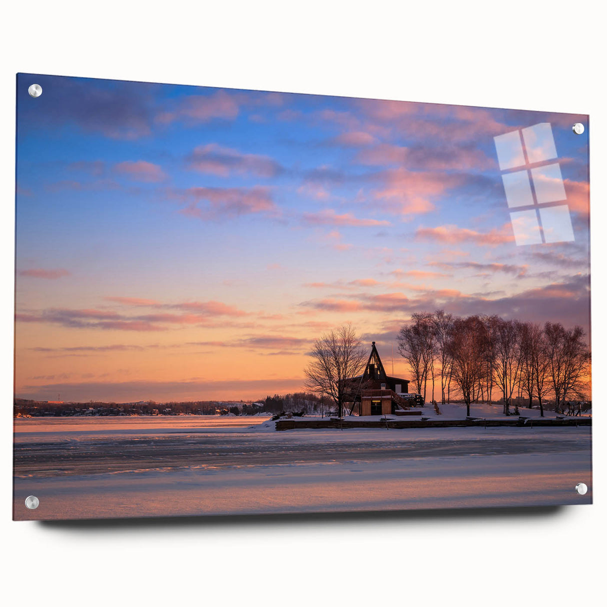 Acrylic print of a serene Ontario landscape, featuring muted earth tones, ideal for dining room decor.