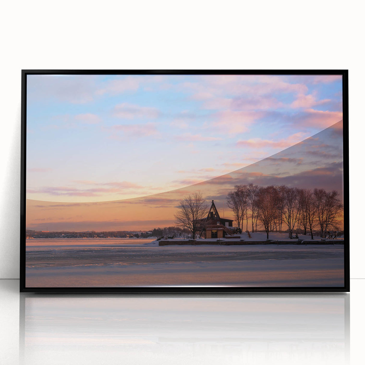 Large abstract wall art of Ontario scenery, in muted earth tones on framed acrylic, suitable for modern living room decor.