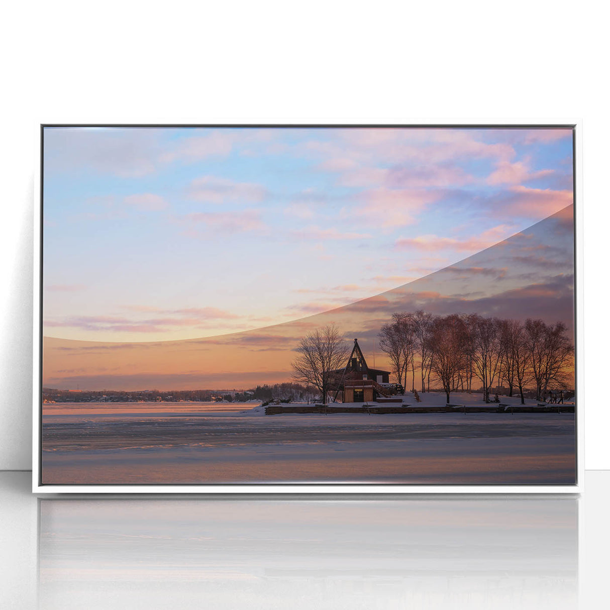 Art deco poster of Ontario scenery with soft pastels on a framed acrylic, ideal for nursery wall art.