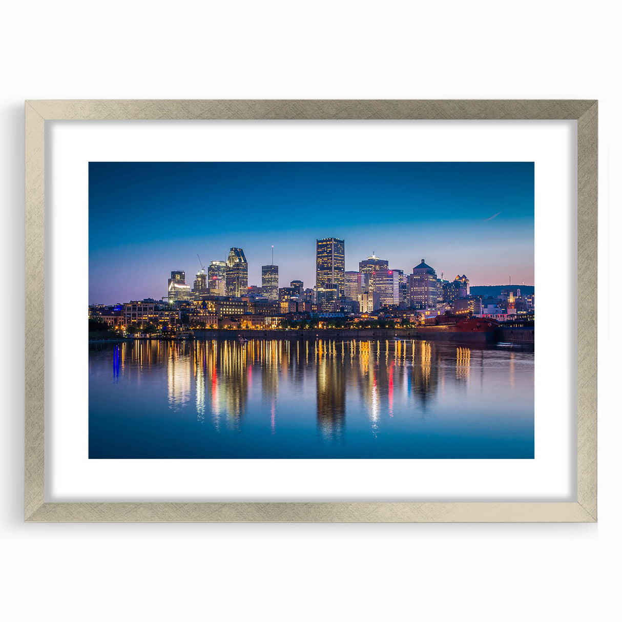 Abstract textured art print of Quebec scenery in muted earth tones, framed in silver, ideal for bedroom art.