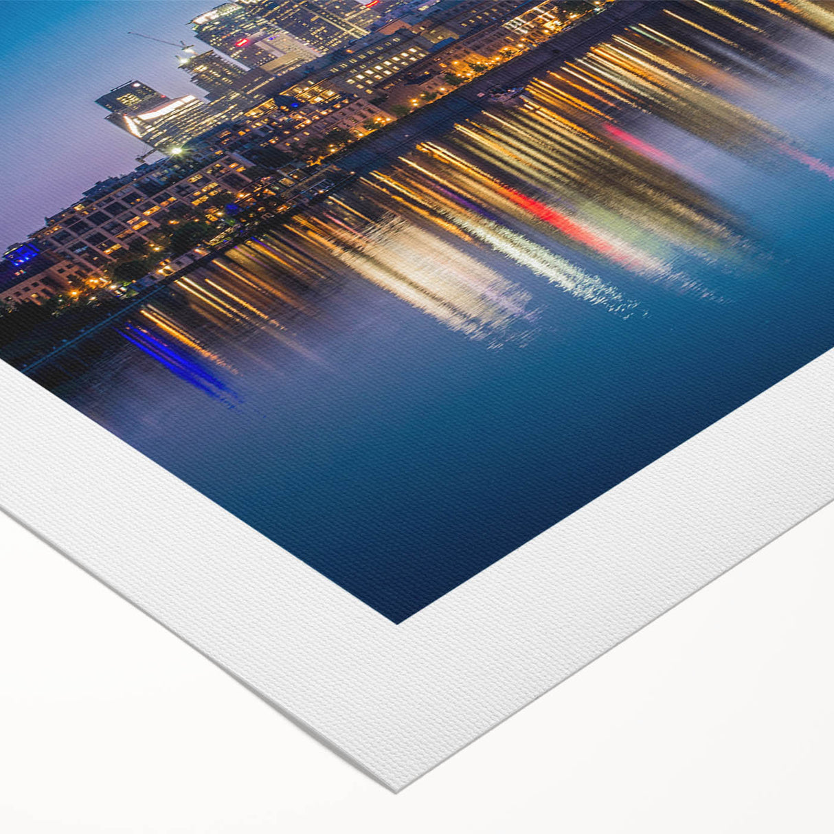 Art deco poster of Quebec scenery in muted blue tones on rolled canvas, suitable for dining room wall art.