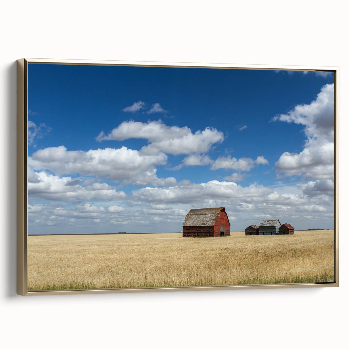 Framed canvas depicting a vintage-style Saskatchewan landscape in muted earth tones, ideal for bedroom wall art.