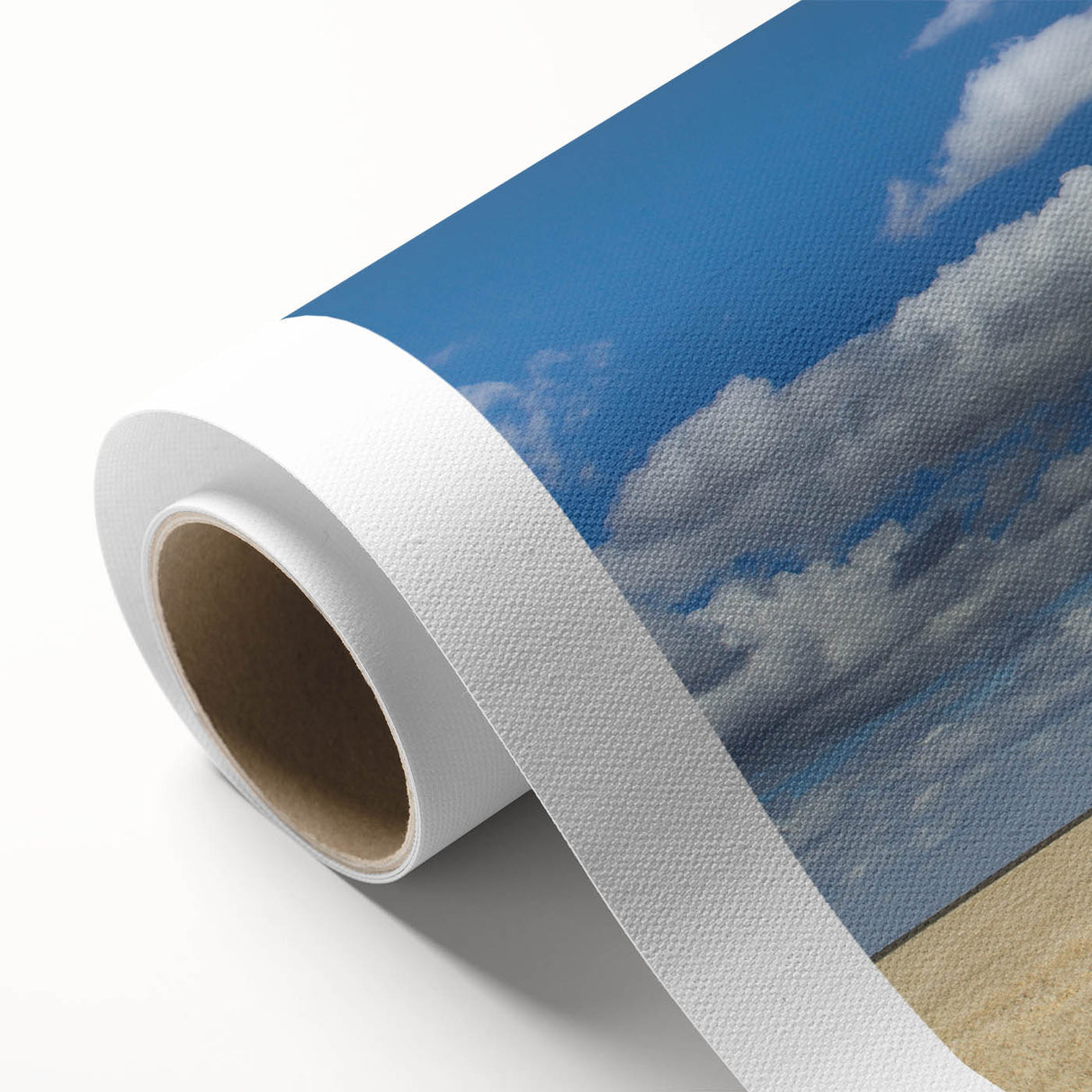 Art deco poster of Saskatchewan scenery on rolled canvas, featuring muted earth tones, ideal for nursery wall art.