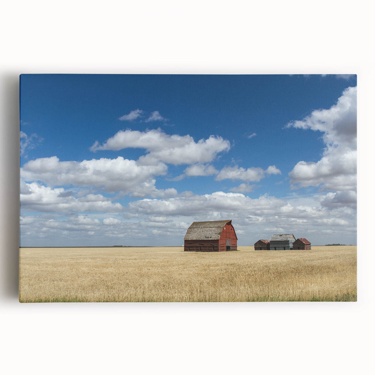 Black and white photograph of Saskatchewan scenery on stretched canvas, ideal for kitchen wall art.