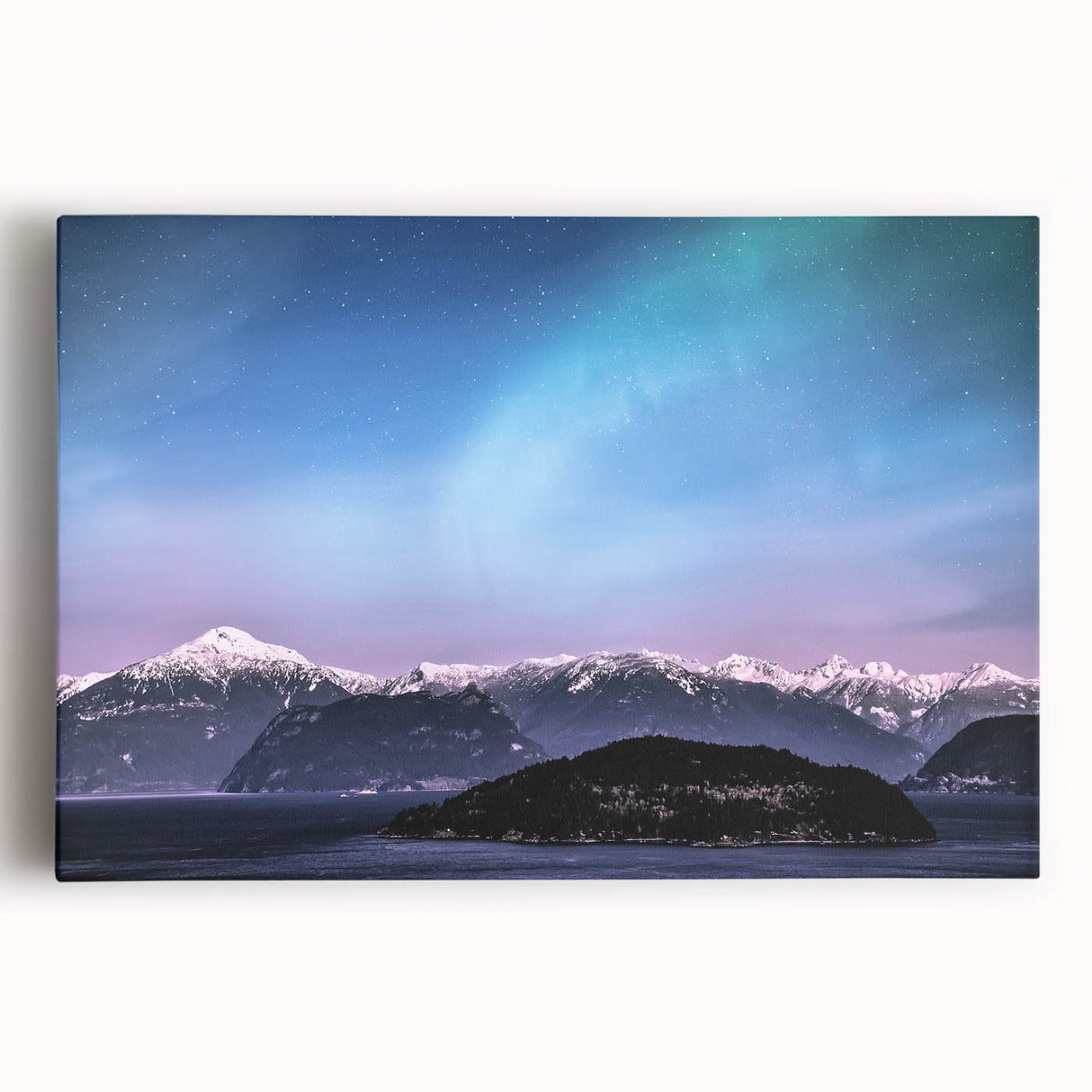 Black and white photograph of Yukon scenery on stretched canvas, suited for kitchen wall art.