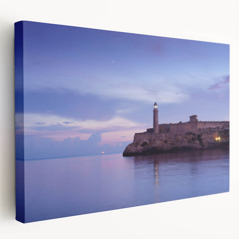 Caribbean landscape on stretched canvas featuring vivid blue and green tones, ideal for kitchen wall art.