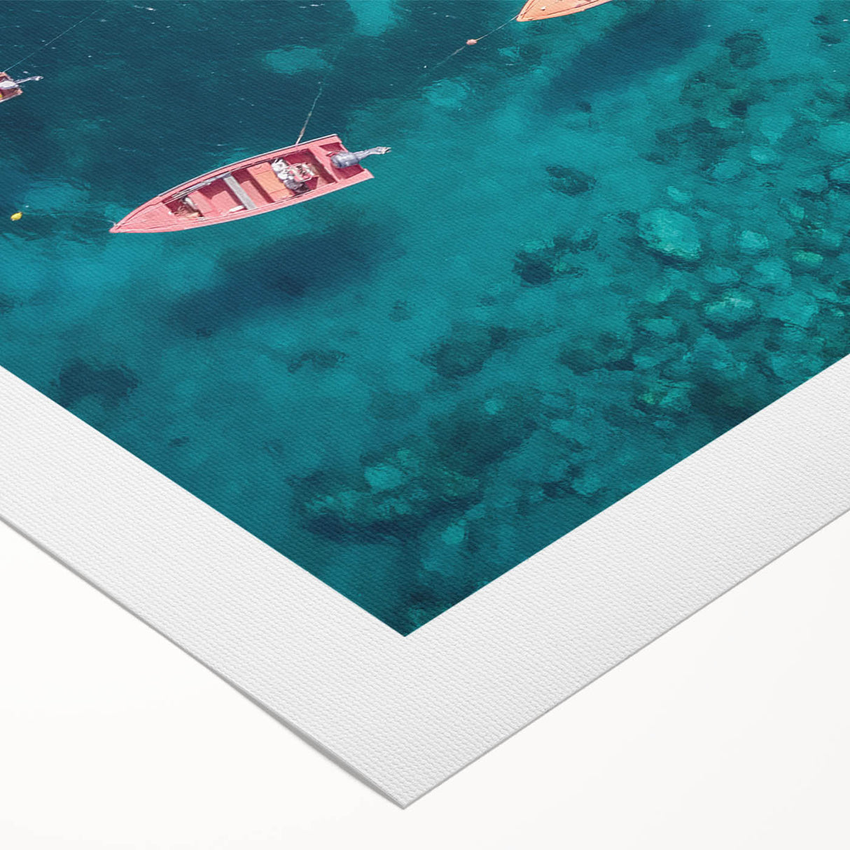 Art deco poster of a Caribbean landscape in vibrant blue and green hues on rolled canvas, ideal for dining room decor.