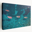 Large art print of a Caribbean Martinique scenery on stretched canvas, in vibrant blue and green shades.