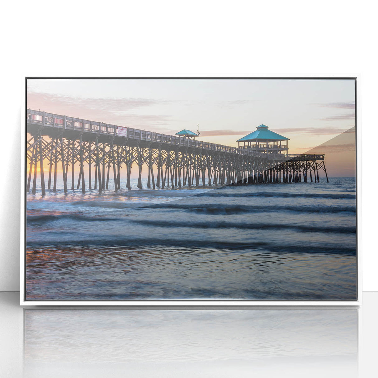 Art deco poster of South Carolina scenery in muted blue and green tones, framed acrylic, ideal for modern nursery wall art.