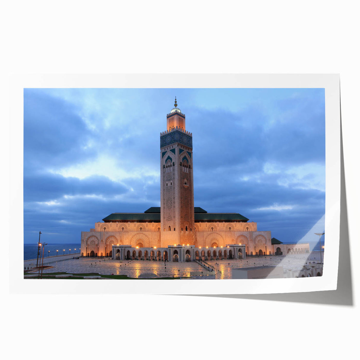 Extra large rolled print of a Moroccan scenery with vibrant floral elements, ideal for art wall dining room.