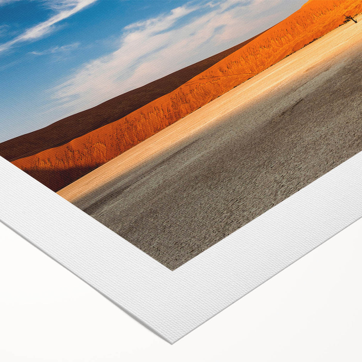 Art deco poster of African landscape with warm shades on rolled canvas, suitable for dining room decor.