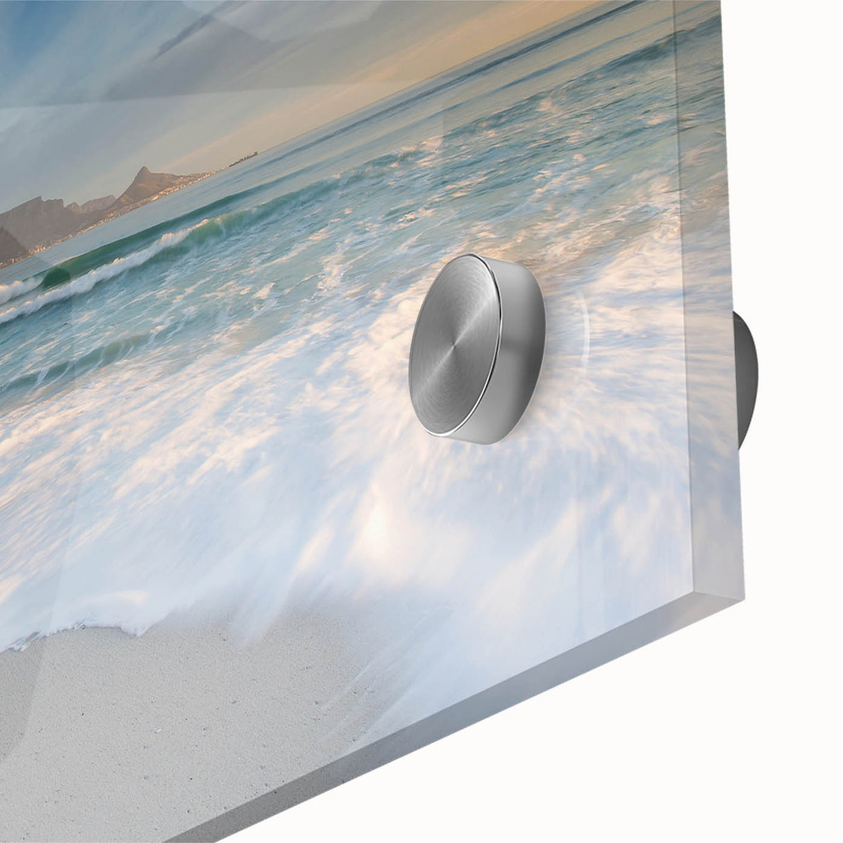 Large abstract wall art depicting an African scenery in earth tones on acrylic glass, ideal for dining room decor.