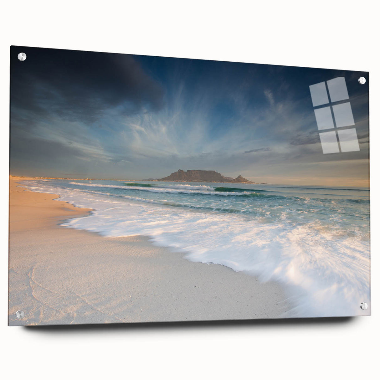 Acrylic glass print of a large abstract depiction of the South African landscape, in earthy tones.