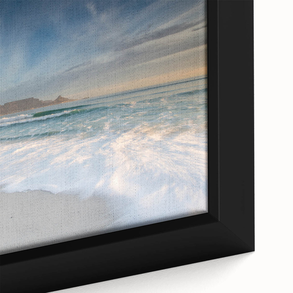 Extra large black wall art on canvas featuring a textured, colorful African landscape, ideal for living room decor.