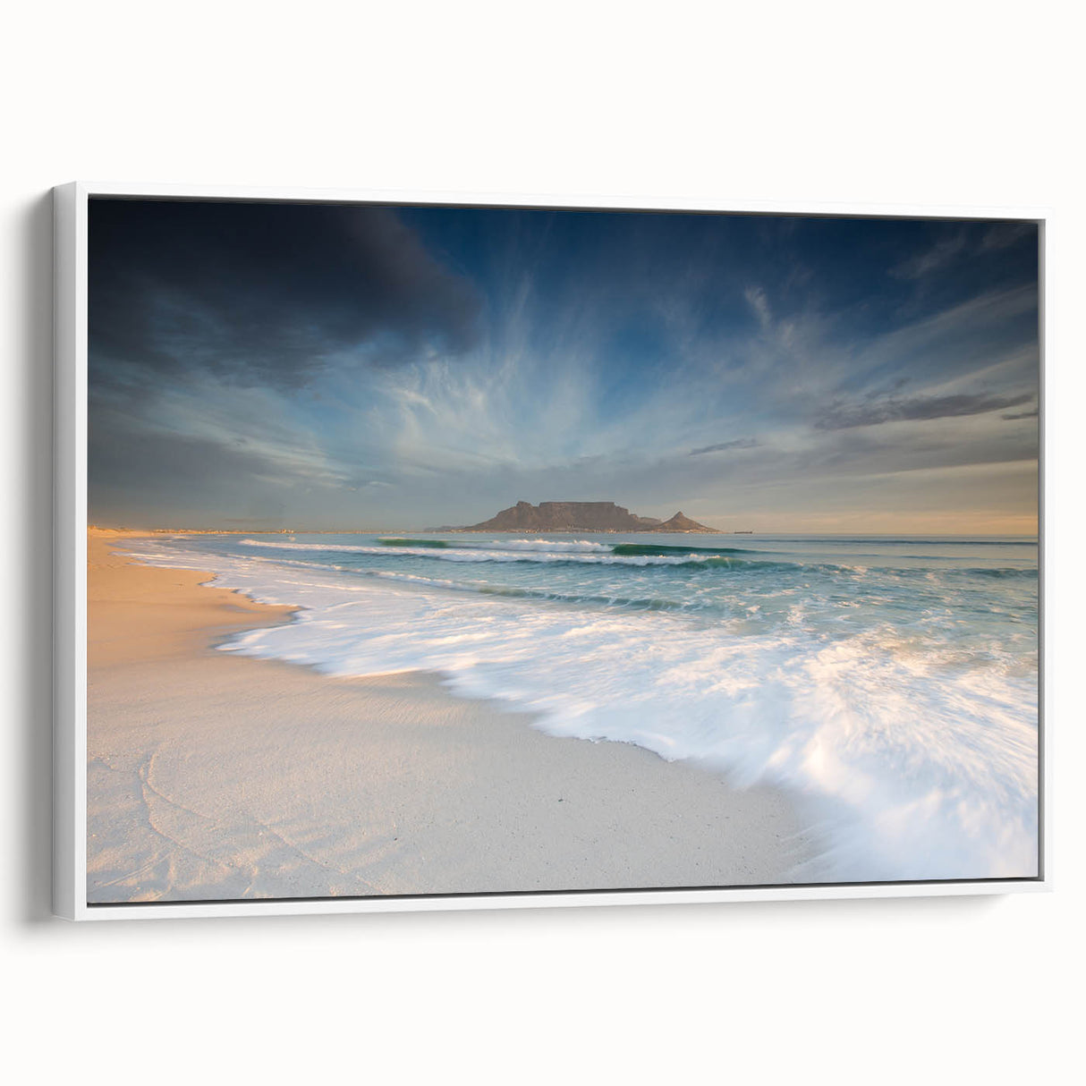 Vintage poster art of a colorful African scenery on a large framed canvas, ideal for living room decor.