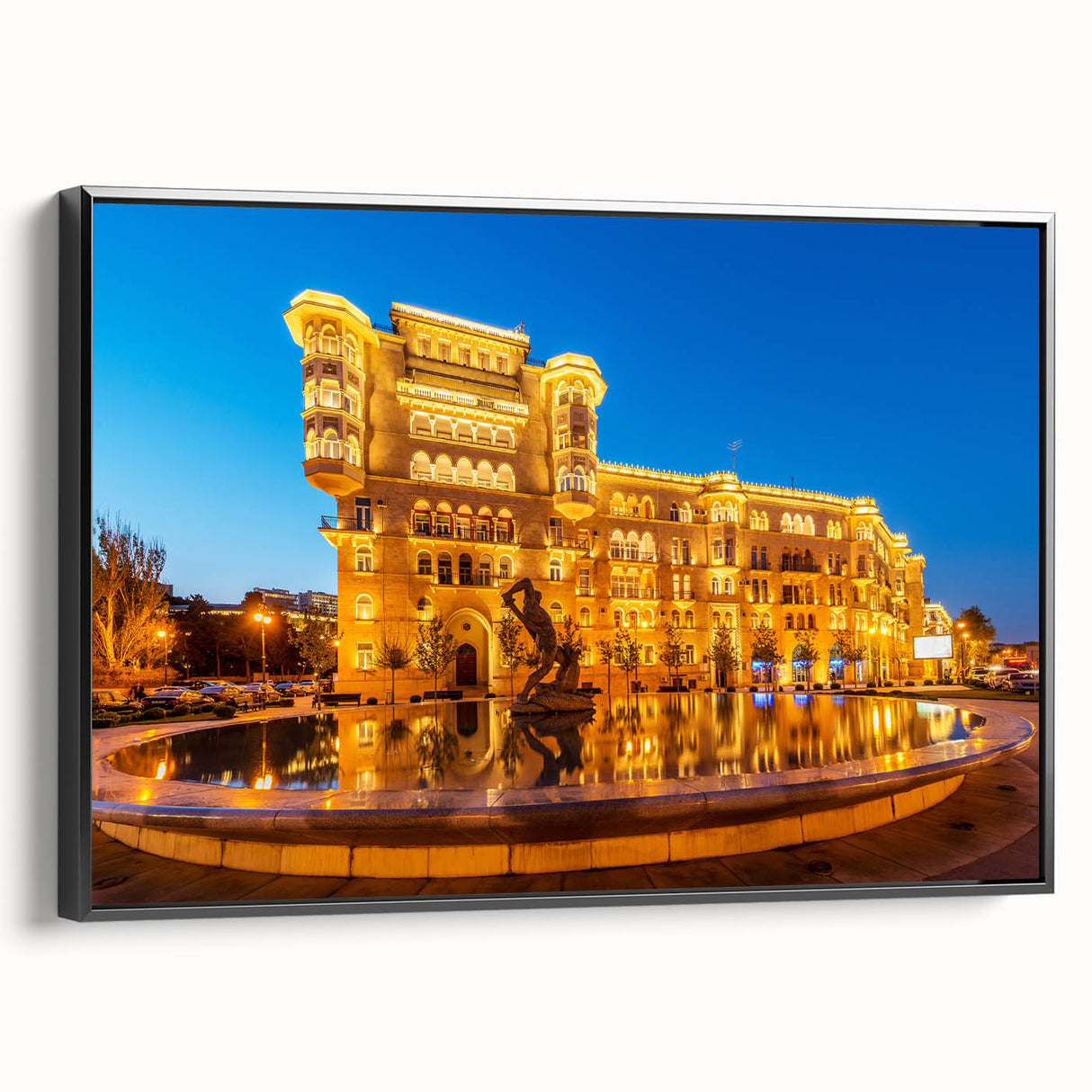 Black and white landscape art painting of Azerbaijan scenery on framed canvas, ideal for bedroom wall decor.