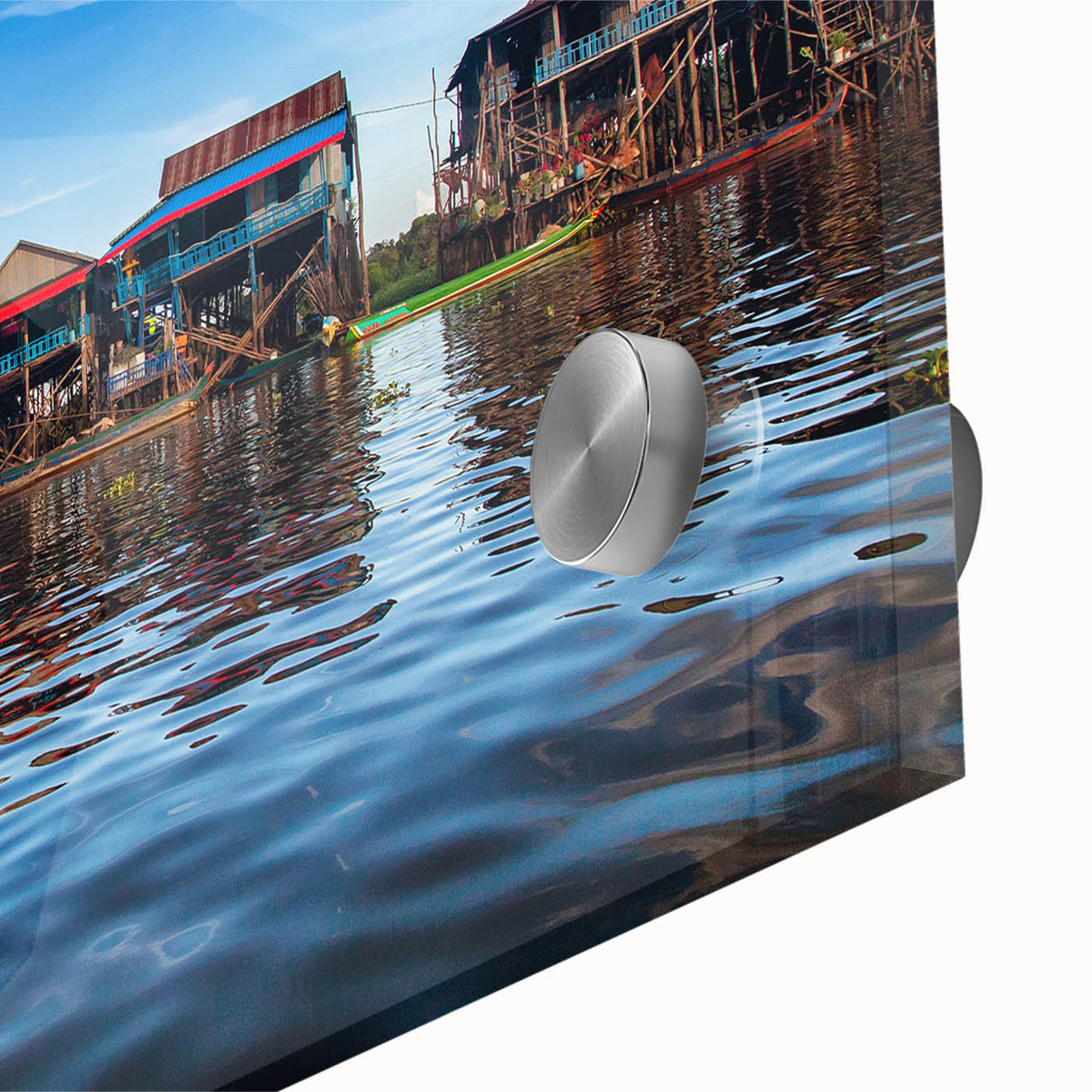 Large abstract wall art depicting a Cambodian landscape in muted earth tones on acrylic glass.